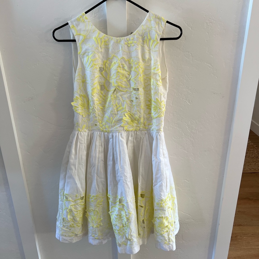 French Connection white and yellow A line dress